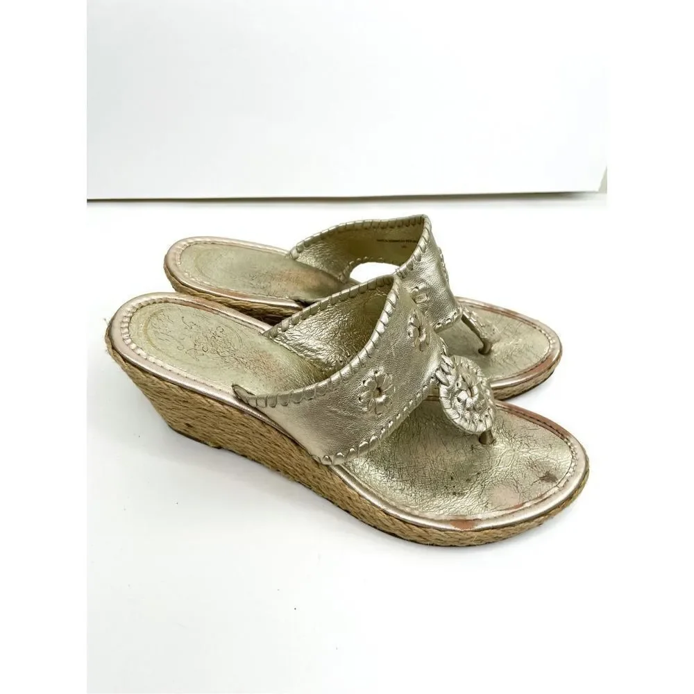 Jack Rodgers Marbella Wedge Sandal in‎ Platinum Gold Size 9M